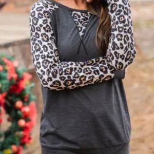 Gray Leopard Long Sleeve Top